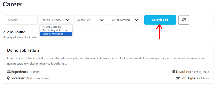 Funktionalität des Suchfelds