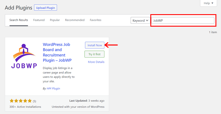 Installieren Sie das kostenlose JobWP-Plugin