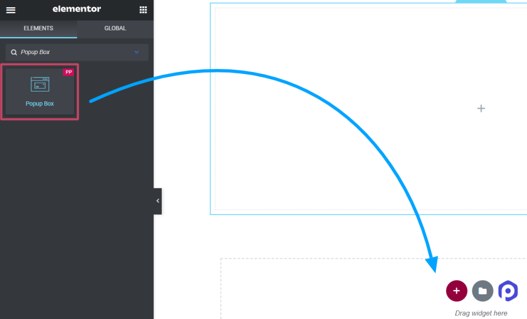 Ziehen Sie das PowerPack-Popup-Box-Widget per Drag-and-Drop mit dem Elementor-Seitenersteller