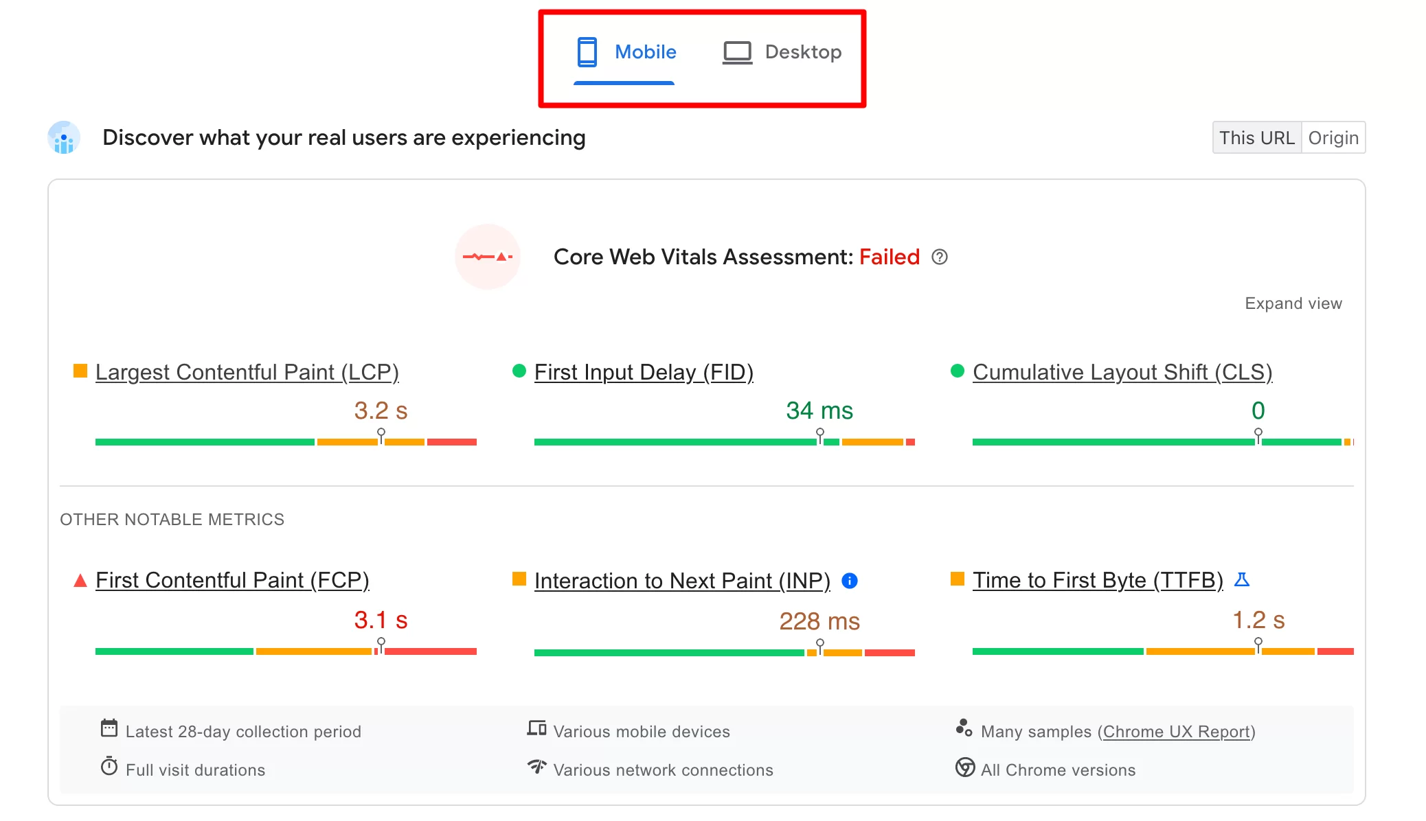 PageSpeed ​​Insights oferă un test diferit pentru versiunile mobile și desktop ale unei pagini.