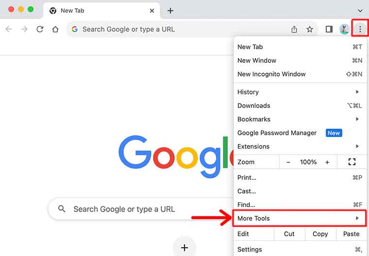 Google Chrome – Option für weitere Tools