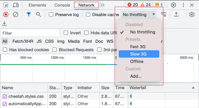 Using Chrome Inspect Elements to Throttle Your Browser