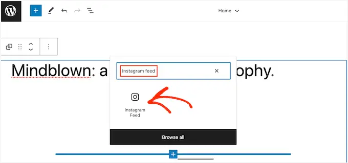 Adding a Instagram feeds block using the full-site editor (FSE)