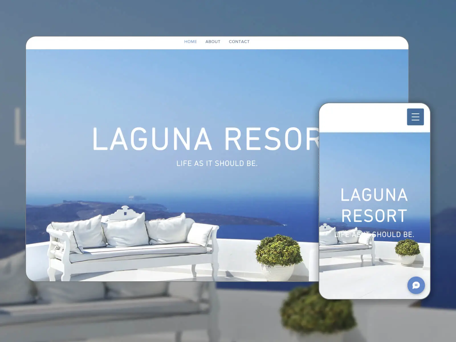 Ilustrație LAGUNA RESORT - temă profesională WordPress pentru platformele online de rezervare la hoteluri în combinație de culori whitesmoke, lightslategray, lightsteelblue, slategray și darkslategray