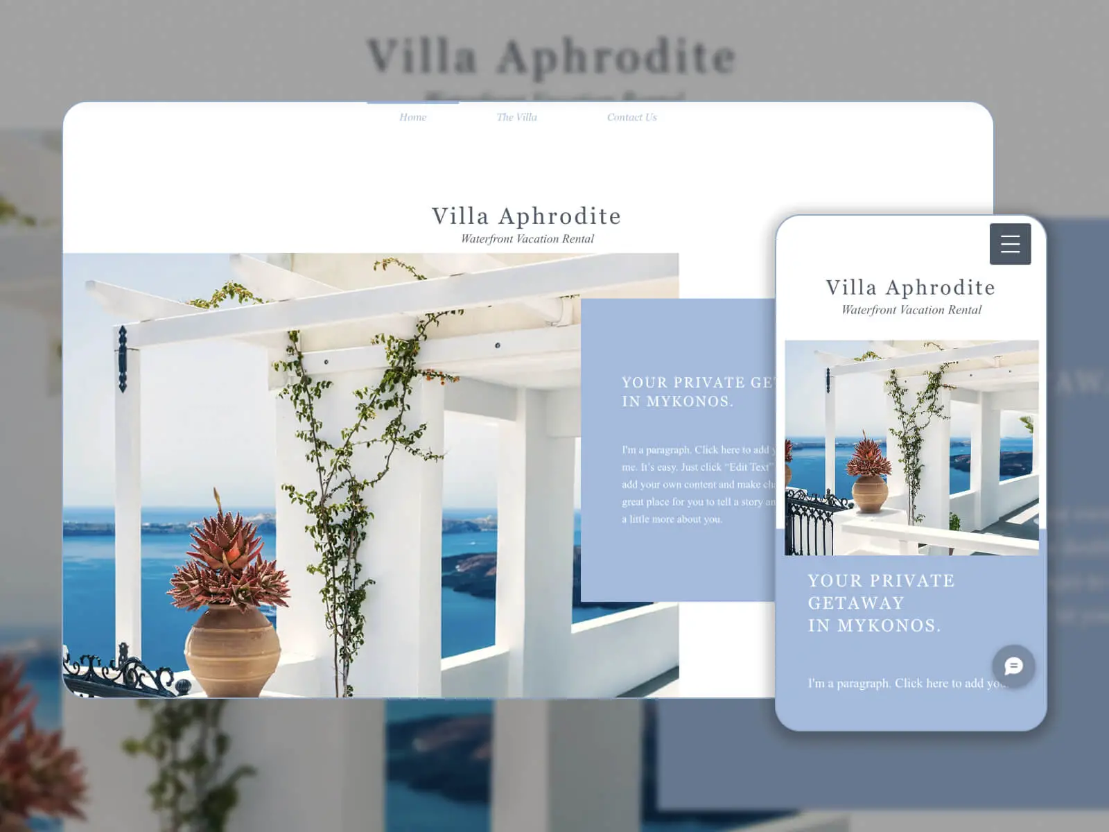 Tangkapan layar Villa Aphrodite - tema WordPress premium terbaik untuk situs web reservasi hotel dalam campuran warna whitesmoke, darkgray, lightsteelblue, slategray, dan darkslategray