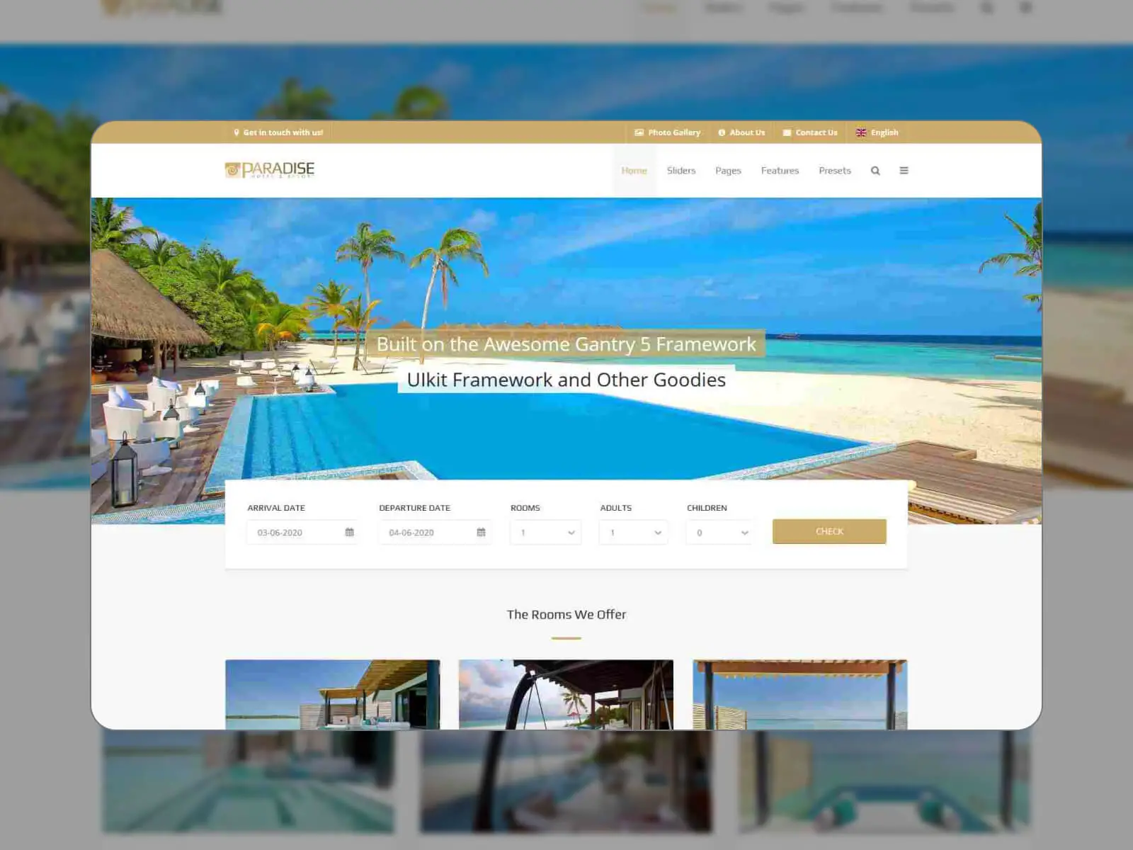 Istantanea di IT Paradise: funzionalità premium tema WordPress per siti Web di prenotazione di hotel nella gamma di colori whitesmoke, steelblue, darkgray, dodgerblue e darkslategray