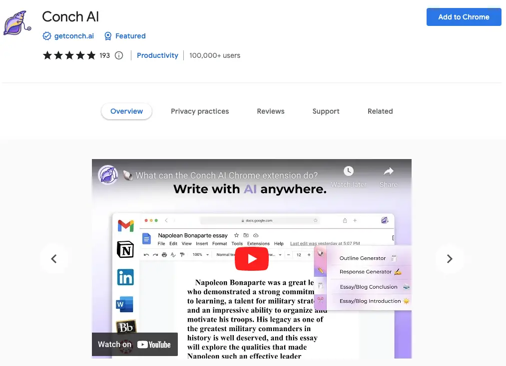 Best AI Chrome Extensions: Conch AI