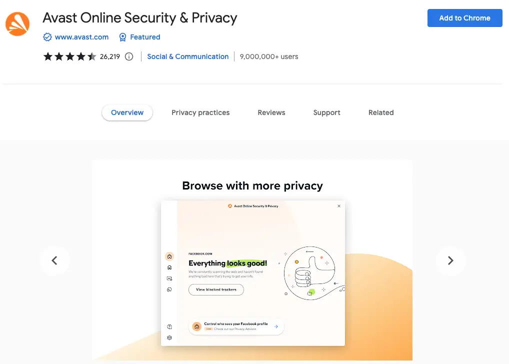 Best Security Chrome Extensions: Avast Online Security