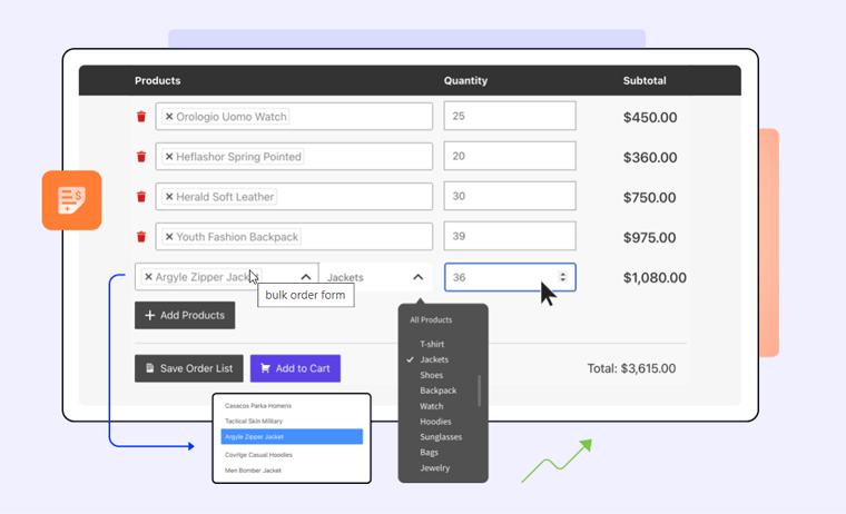 Взгляд на форму оптового заказа WholesaleX — плагин для оптовой торговли WooCommerce