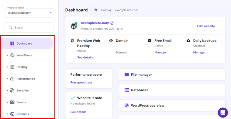 Ajustes de configuración del sitio web en el Panel de control