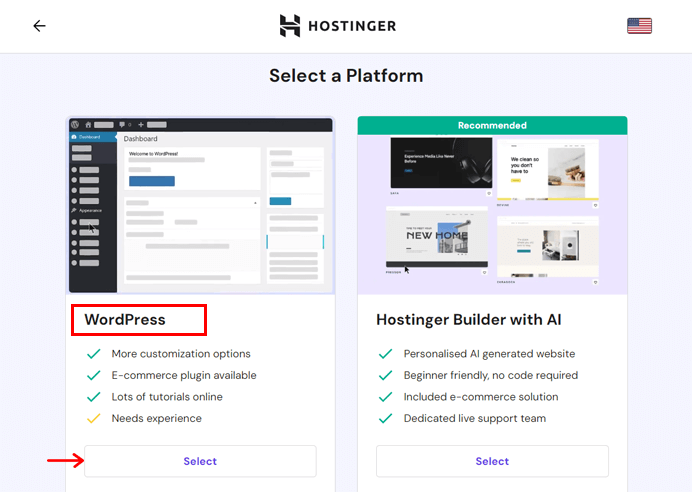 Pilih Hostinger WordPress Hosting