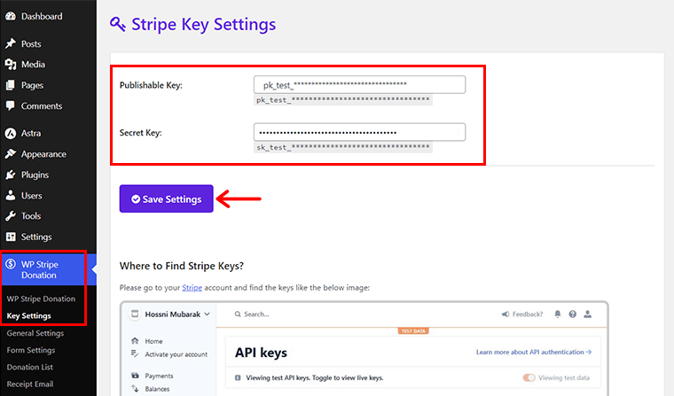 Configurați setările Stripe Key