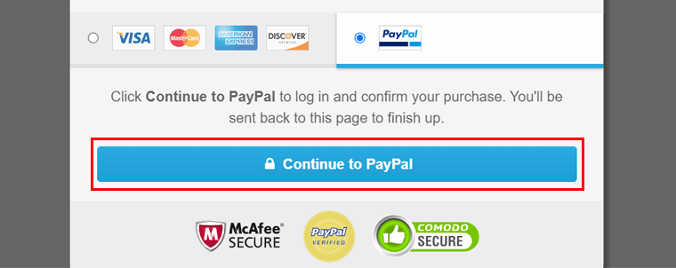 Faceți clic pe butonul Continuați la Paypal