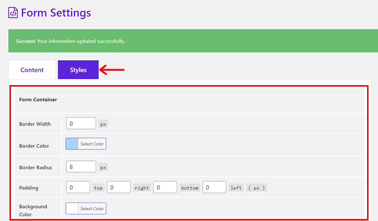 Configurar la pestaña Estilos y guardar configuraciones