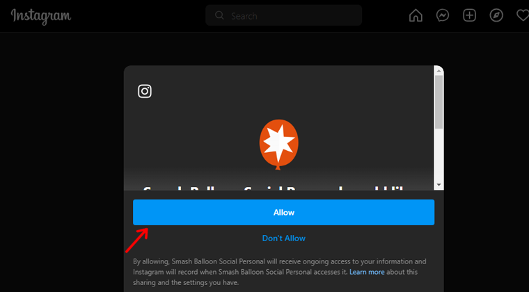 Fai clic su Consenti accesso a Smash Balloon