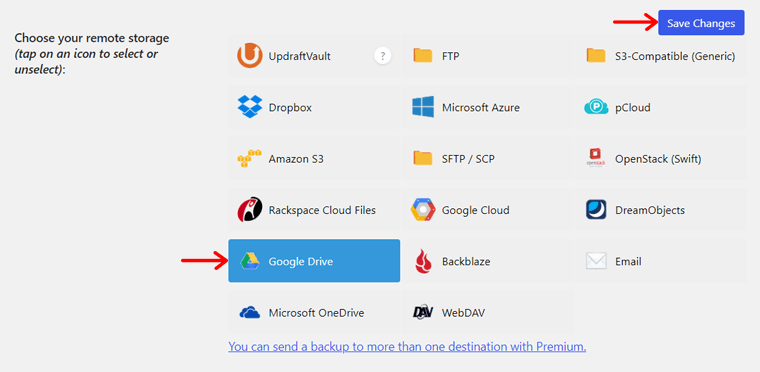 Choisissez l'emplacement de stockage de la sauvegarde WordPress