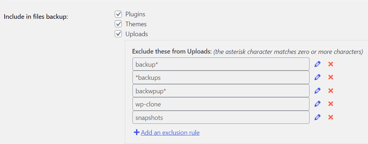 Incluir e excluir arquivos no backup