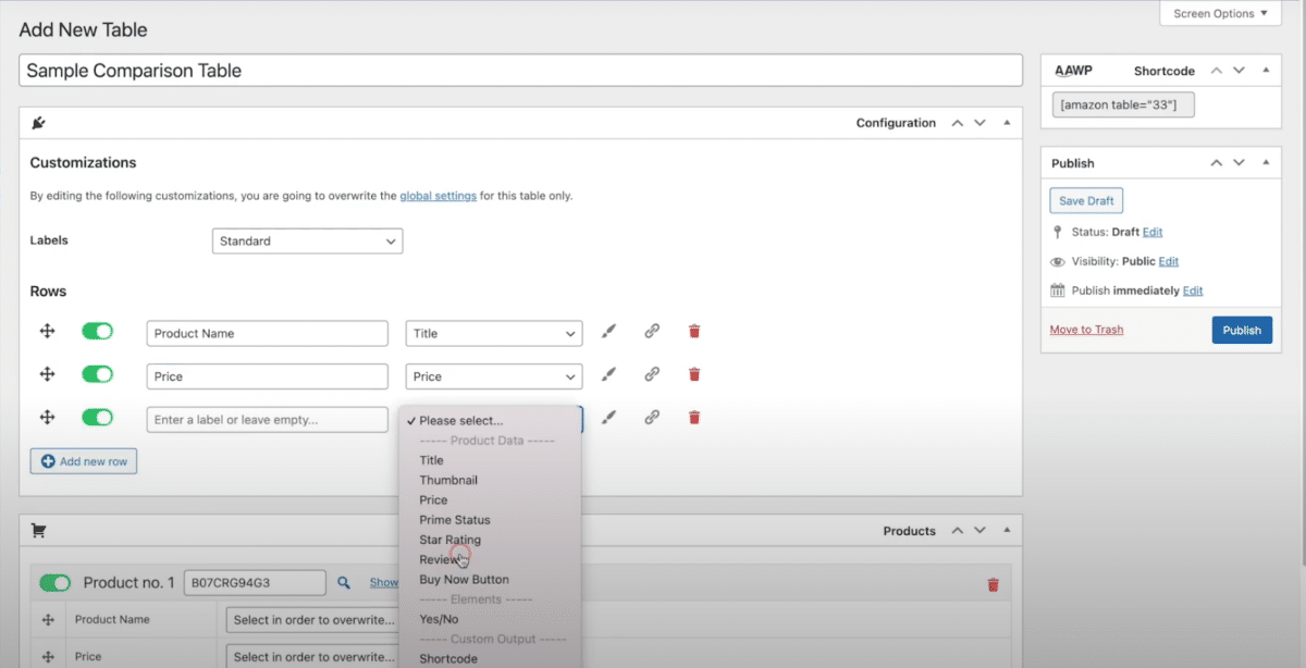 Crear una tabla de comparación con AAWP