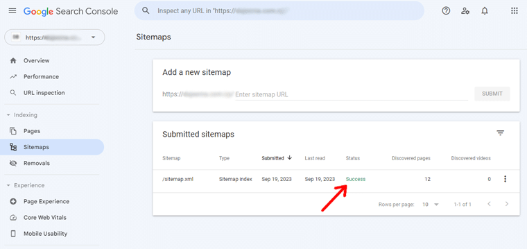 Starea Sitemap trimisă