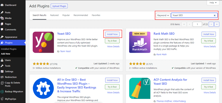 Cari Dan Instal Plugin Yoast SEO