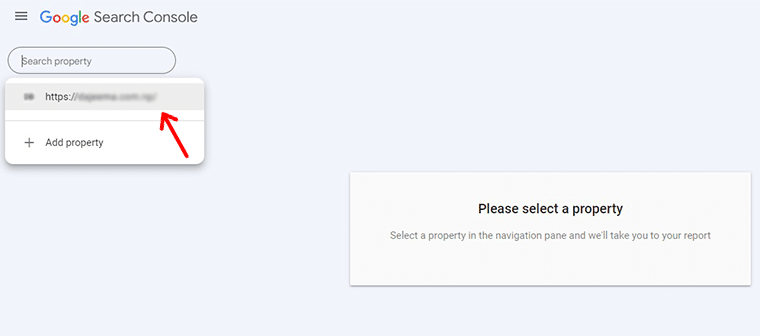 เลือกเว็บไซต์ของคุณเพื่อเพิ่มลงใน Google Search Console