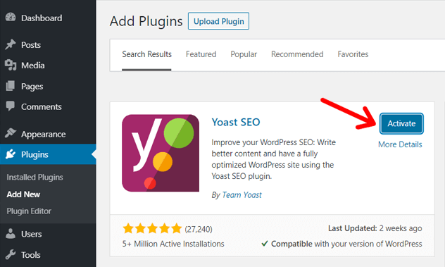 Ative o plug-in Yoast SEO