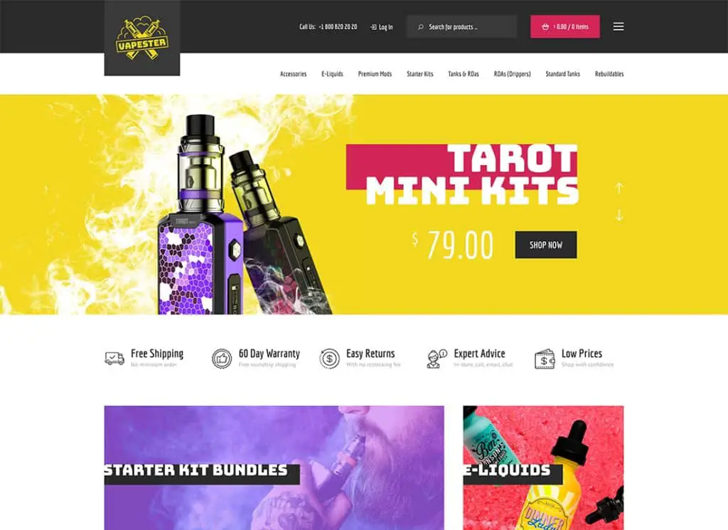 Vapester - クリエイティブなタバコ店と Vape ショップの WooCommerce テーマ