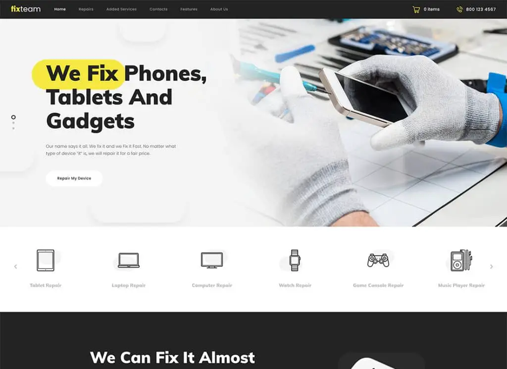 FixTeam — тема WordPress для ремонта электроники и мобильных устройств