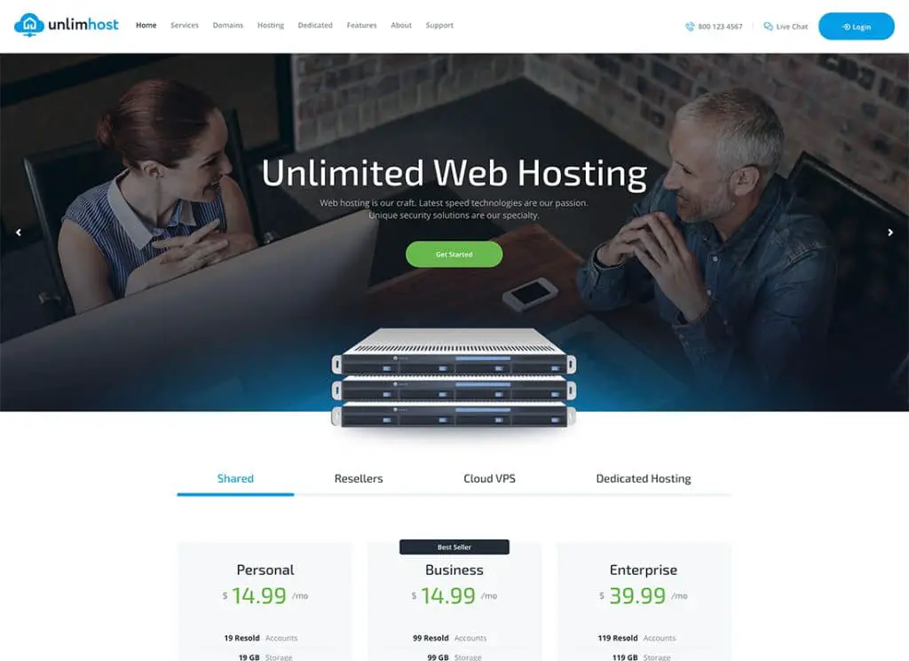 UnlimHost - Tema WordPress de hospedagem na web e tecnologia de Internet