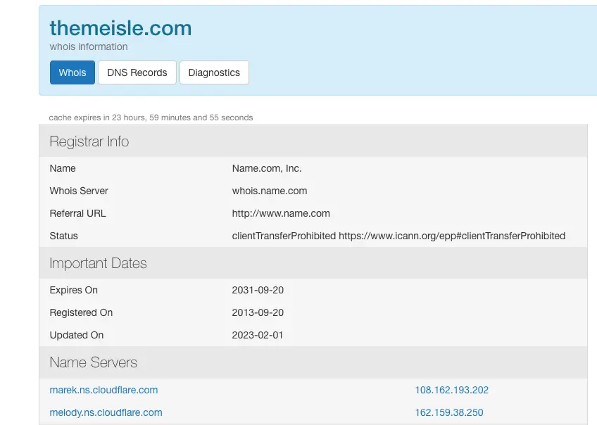 Verificați data de expirare a domeniului cu instrumentul who.is.