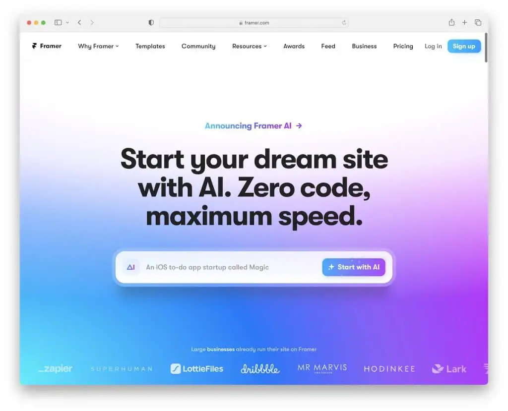 Framer AI منشئ موقع الويب