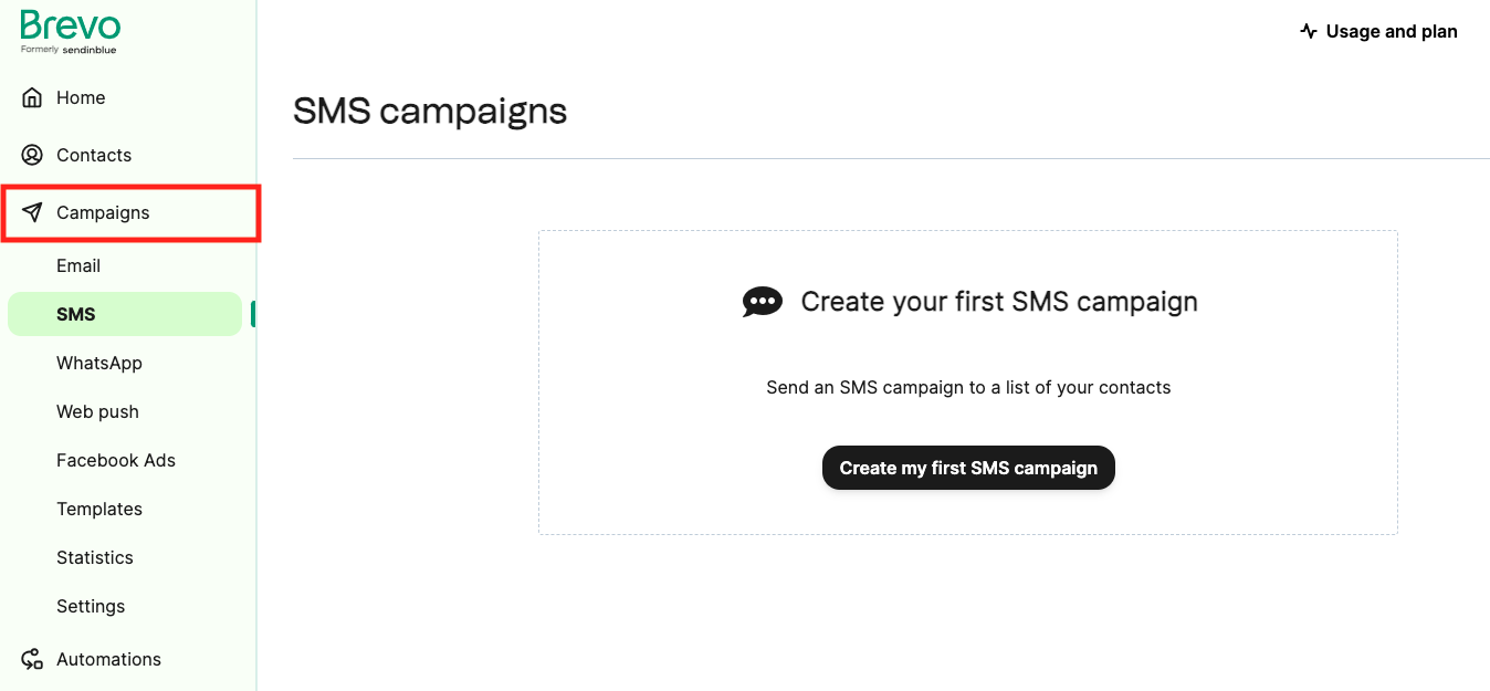 Comience a crear una campaña de SMS de WordPress usando Brevo.