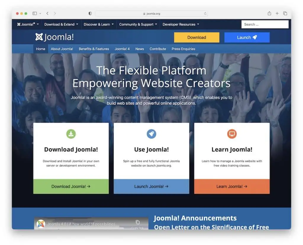 joomlaオープンソースウェブサイトビルダー