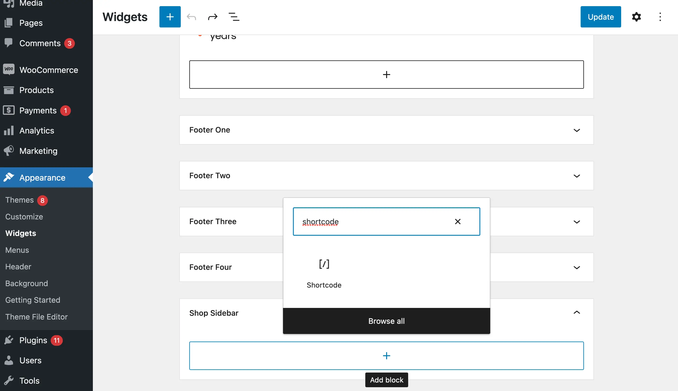 WordPress 短代碼區塊小工具。