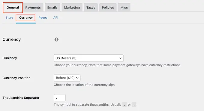 Changing the currency settings on your online store