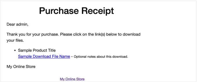 The default Easy Digital Downloads purchase receipt 