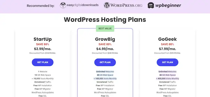 SiteGround's hosting plans