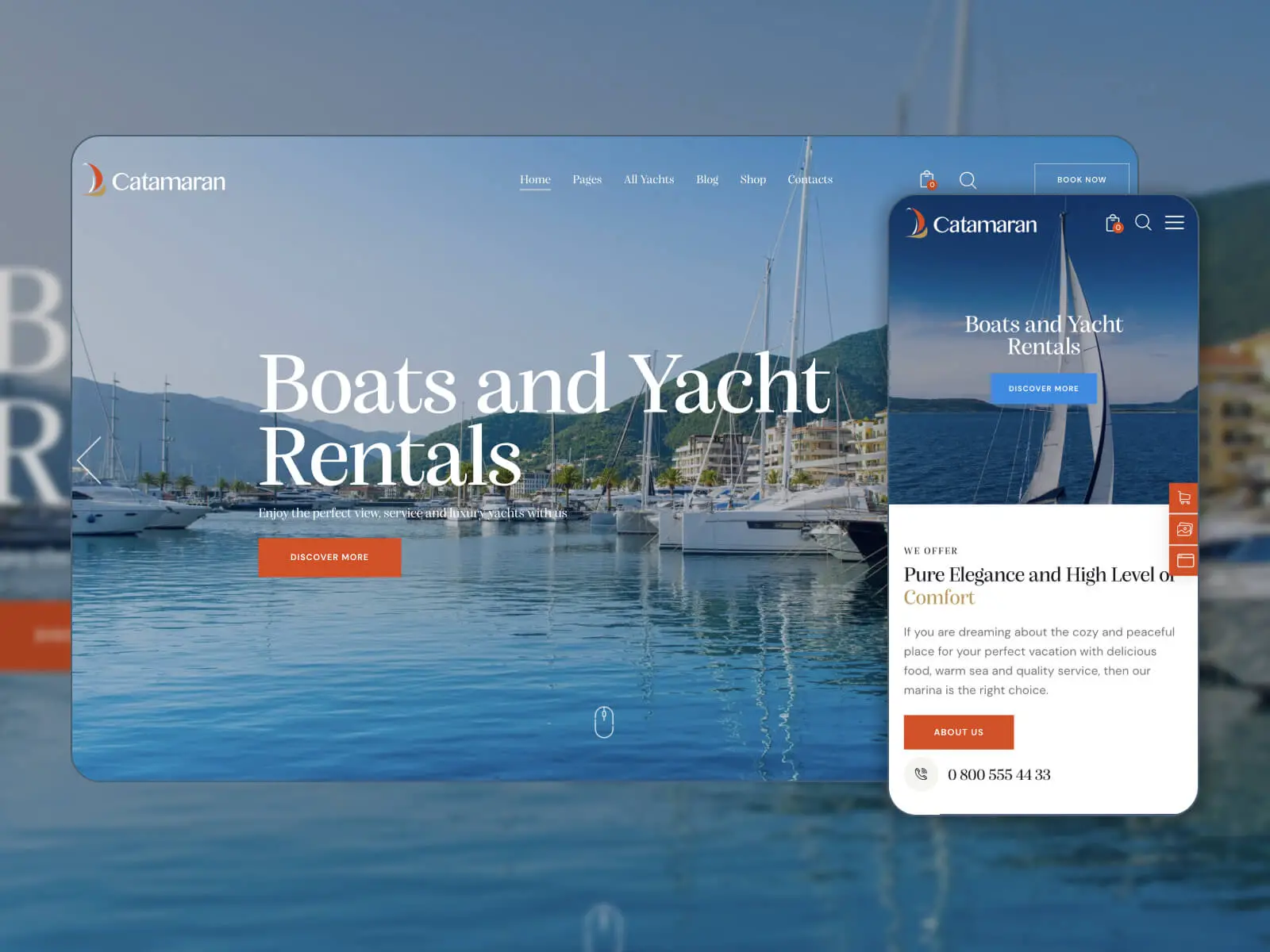 Snapshot of Catamaran – hochwertige Buchungswebsite-Vorlage für ein professionelles Bild in den Farbbereichen Dunkelgrau, Schiefergrau, Dunkelschieferblau, Schnee und Dunkelschiefergrau