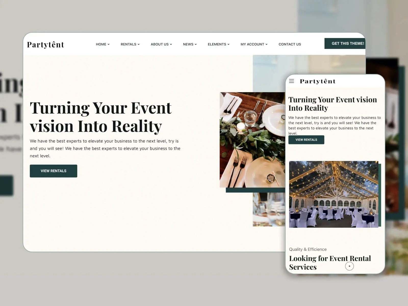 Immagine di Partytent: tema WordPress moderno e reattivo ai dispositivi mobili per sistemi di prenotazione online in gradazione di colore grigio scuro, dimgray, argento, neve e scuro slategray