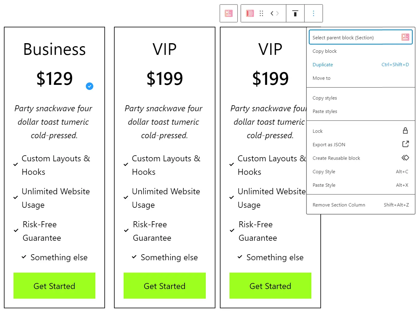 Duplicar una columna en un bloque de precios.