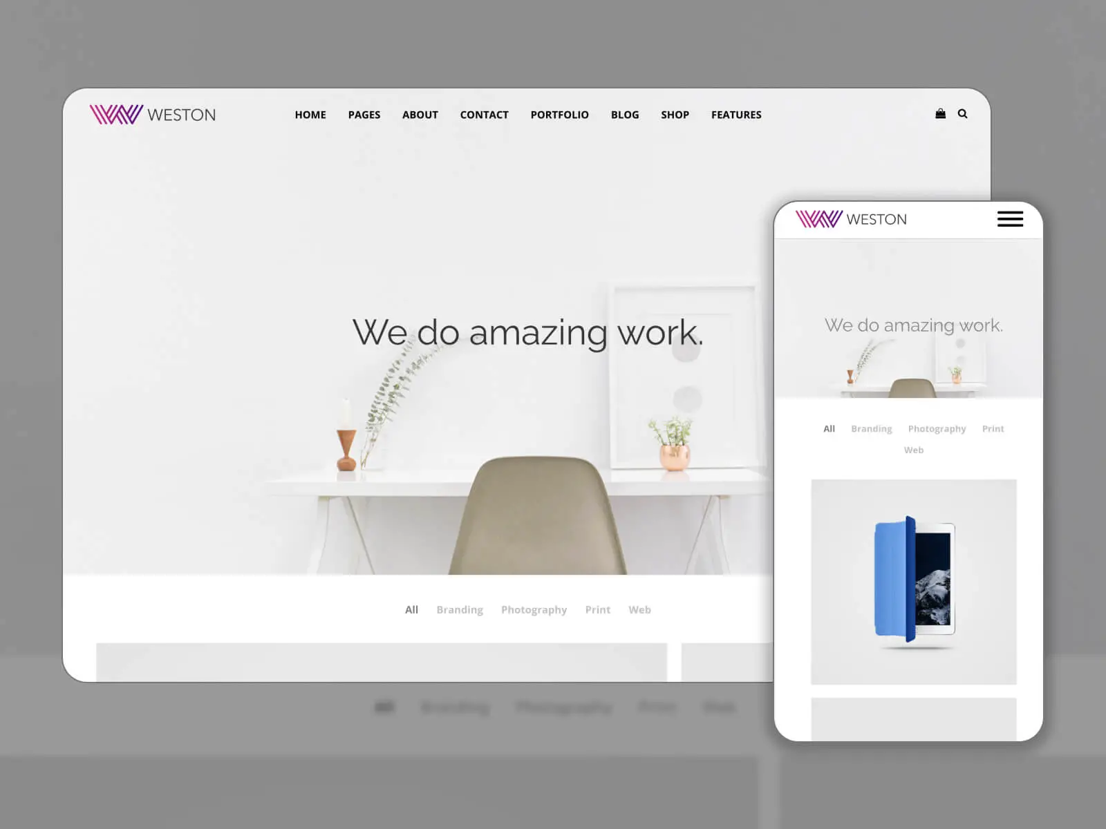 Foto di Weston: innovativo tema WooCommerce per piattaforme WordPress artistiche nella combinazione di colori darkslategray, silver, white, whitesmoke e grigio