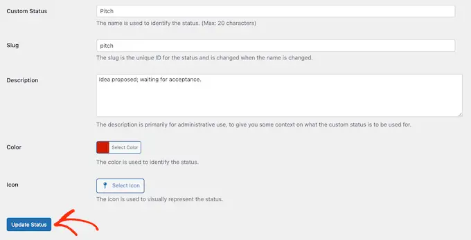 Editing a default page or post status in WordPress