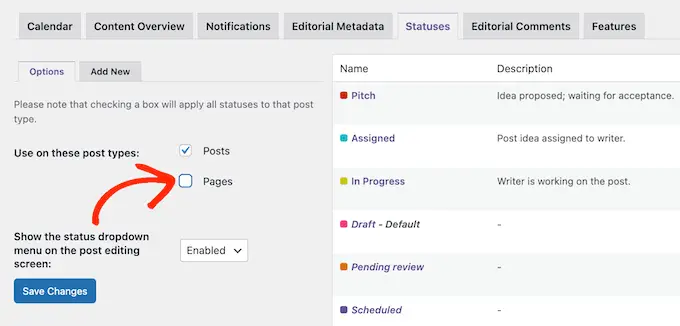 Creating a custom status for WordPress pages and posts