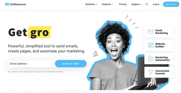 Un exemple de plateforme de marketing par e-mail de Get Response avec aperçu des e-mails