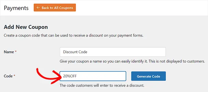 Add a name and code for the coupon