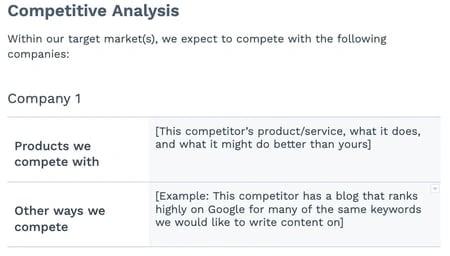 modèle d'analyse concurrentielle du plan marketing