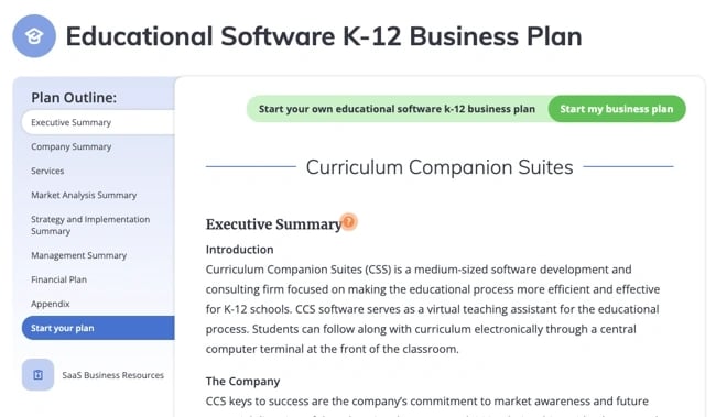 Ejemplos de planes de negocios: paquetes complementarios del plan de estudios