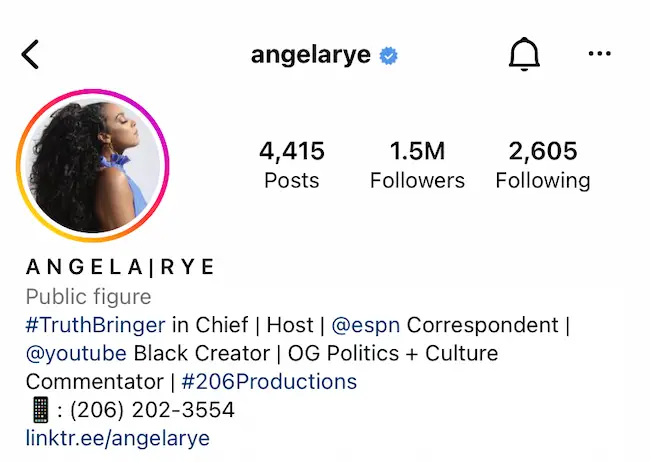 Contoh biografi profesional singkat dari Angela Rye