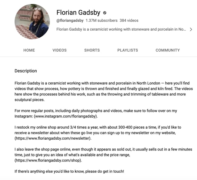 YouTube 頻道說明範例：florian gadsby