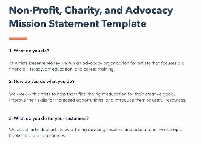 ミッション ステートメントの例を作成する: HubSpot 非営利ミッション ステートメント テンプレート